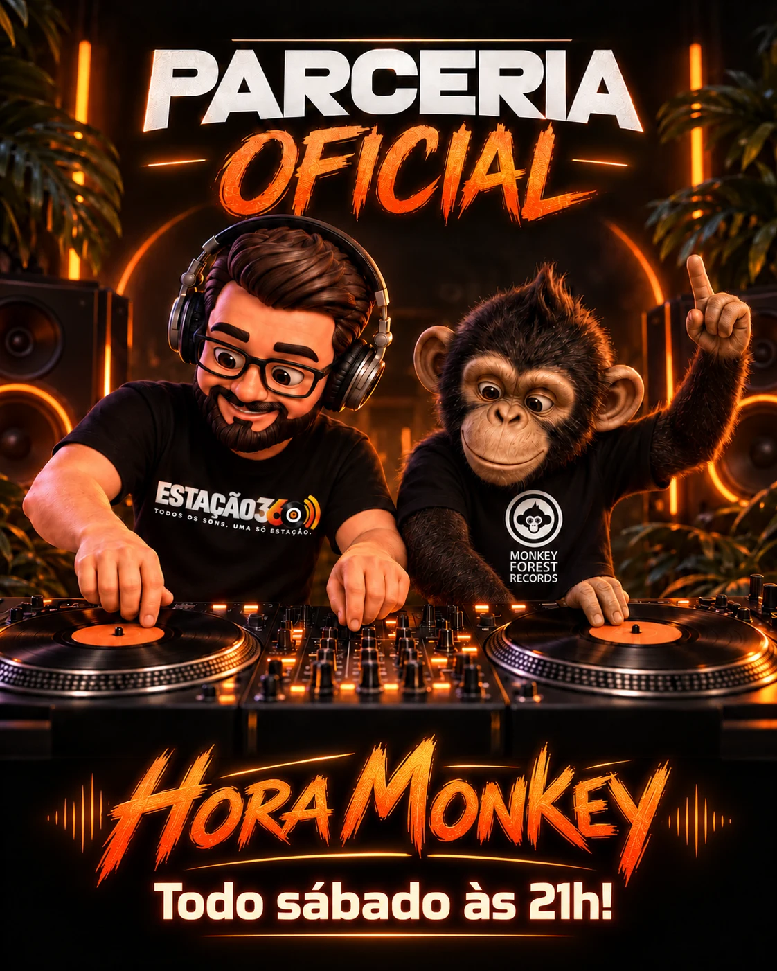Partnership artwork for Hora Monkey by Monkey Forest Records and Rádio Estação 360